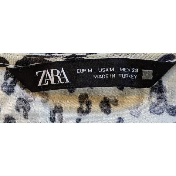 Zara Minidress Medium Leopard Print White Black Gray Ruffled V-Neck 3/4 Sleeve - Picture 10 of 11